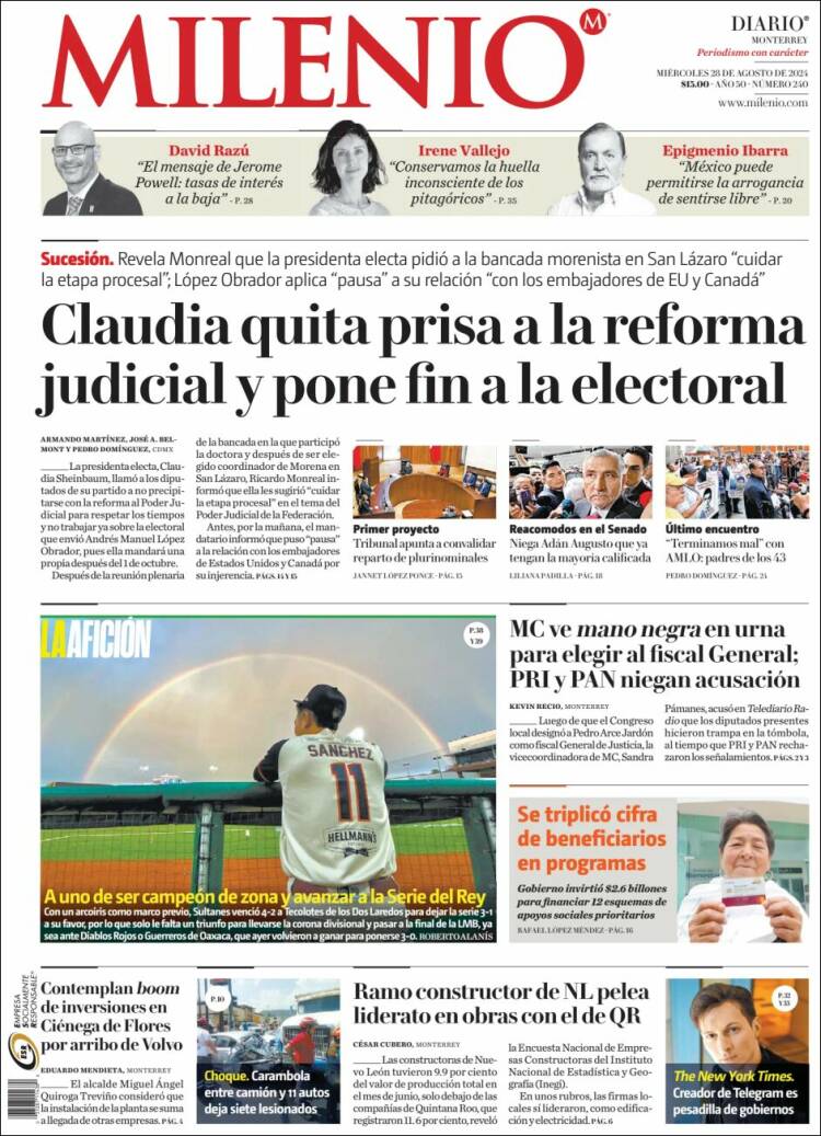 Portada de Milenio de Monterrey (M&eacute;xico)
