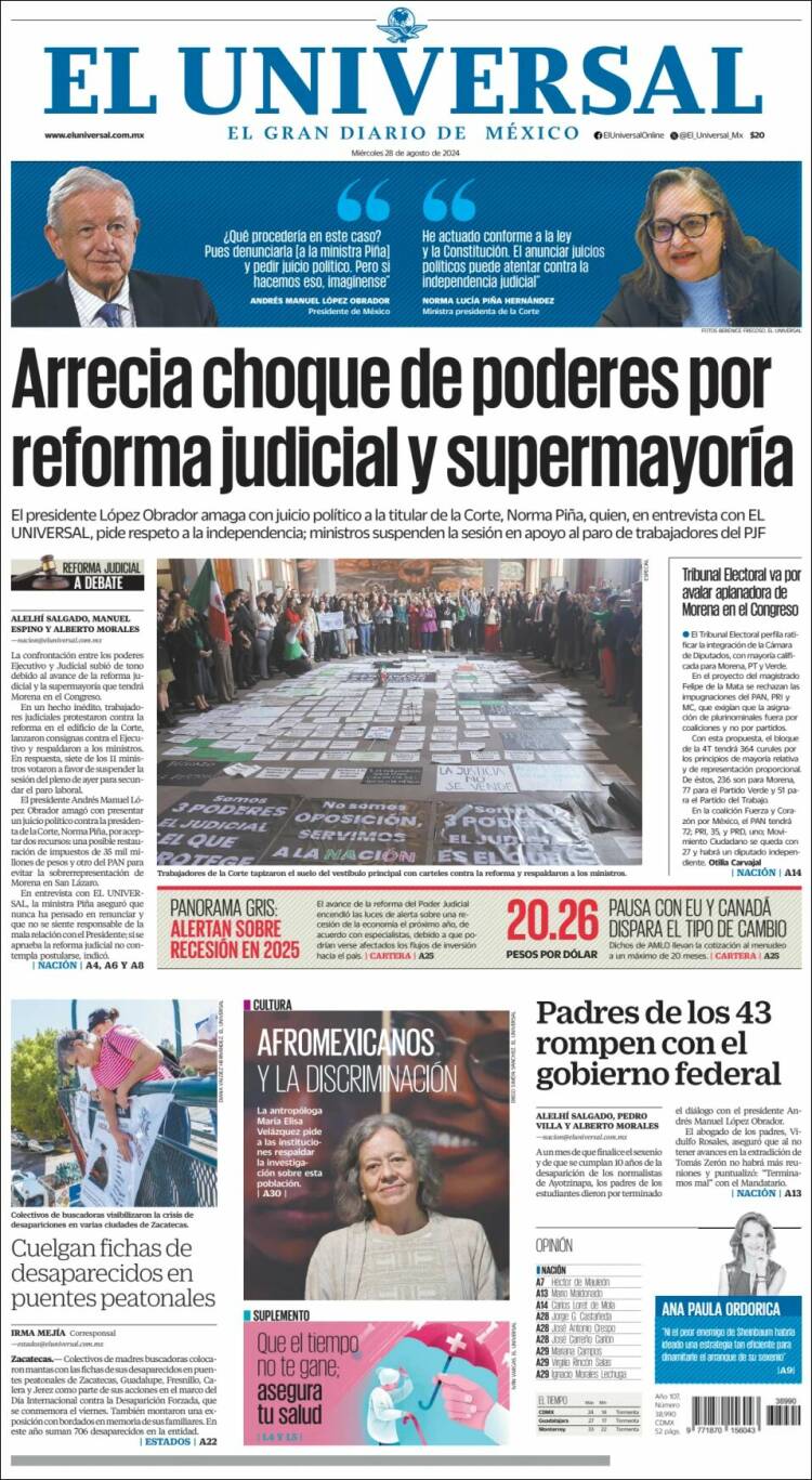 Portada de El Universal (M&eacute;xico)