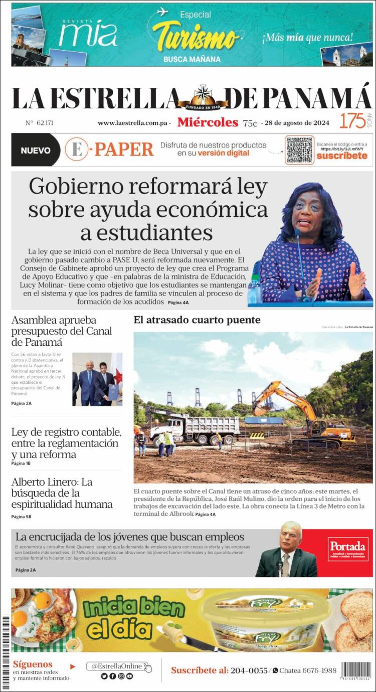 Portada de La Estrella de Panamá (Panamá)