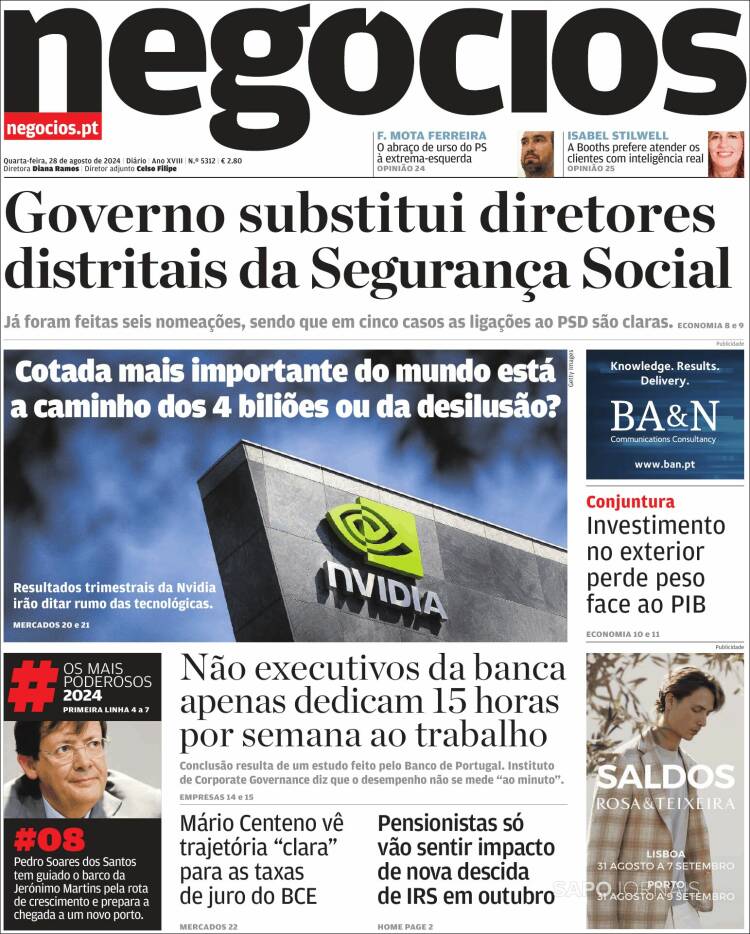 Portada de Jornal de Negócios (Portugal)
