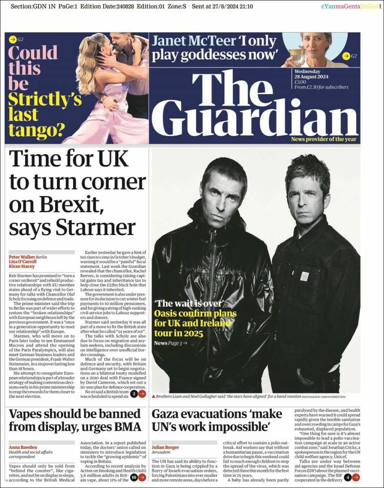Portada de The Guardian (Reino Unido)