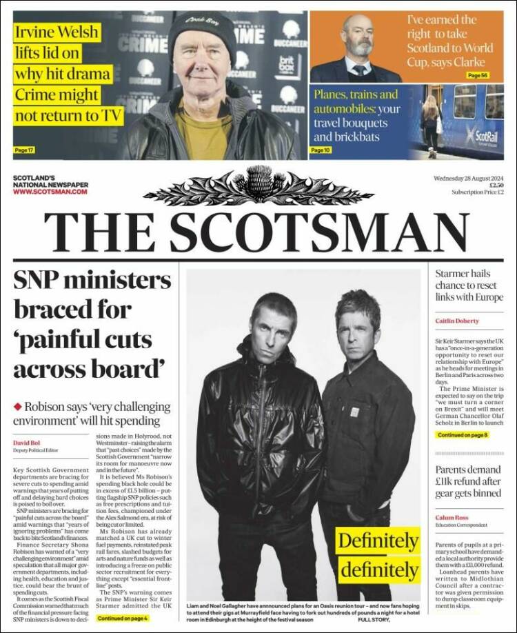 Portada de The Scotsman (Reino Unido)