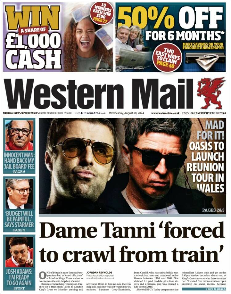 Portada de Western Mail (Reino Unido)