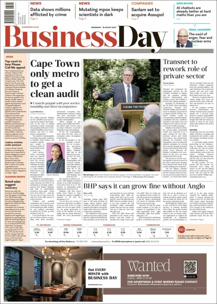 Portada de Business Day (Sud&aacute;frica)