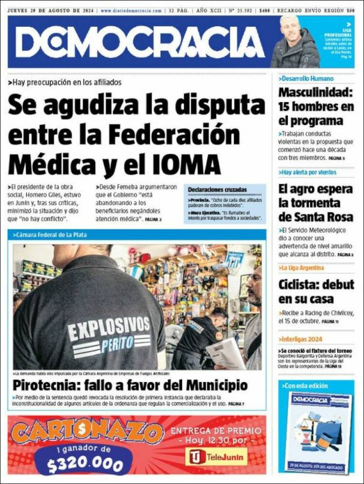 Portada de Diario Democracia (Argentina)