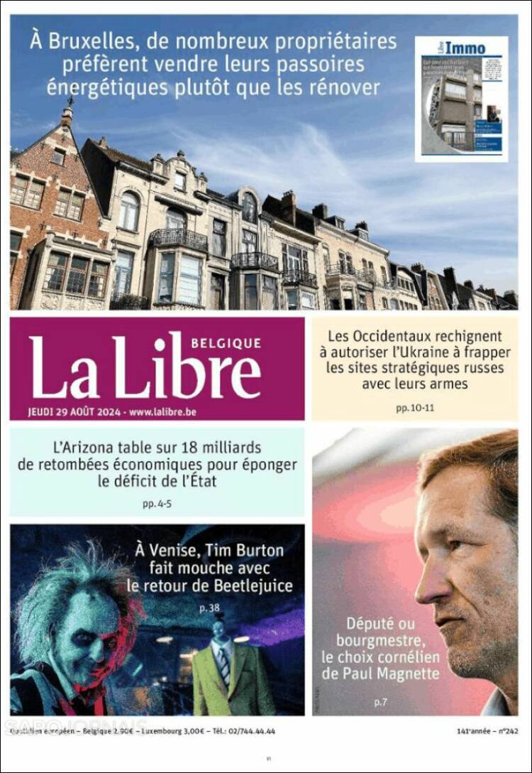 Portada de La Libre.be (B&eacute;lgica)