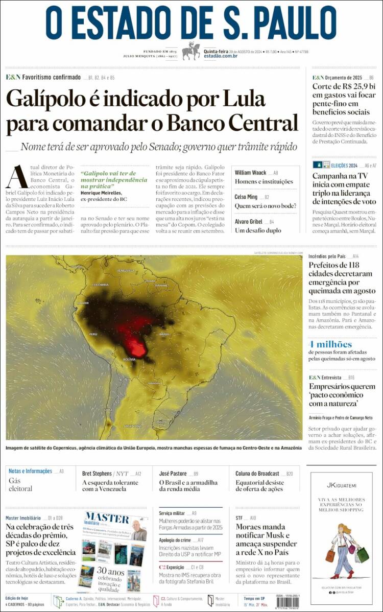 Portada de O Estado de São Paulo (Brasil)