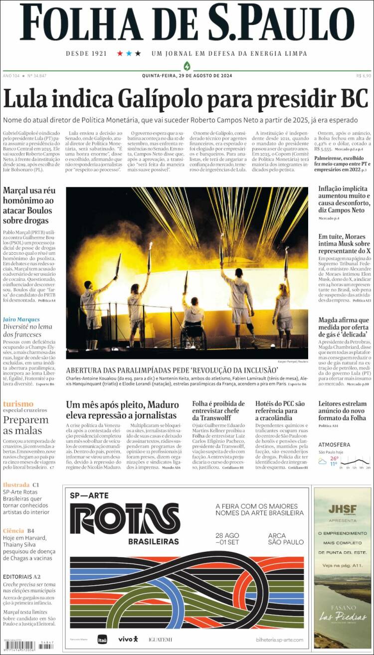 Portada de Folha de São Paulo (Brasil)