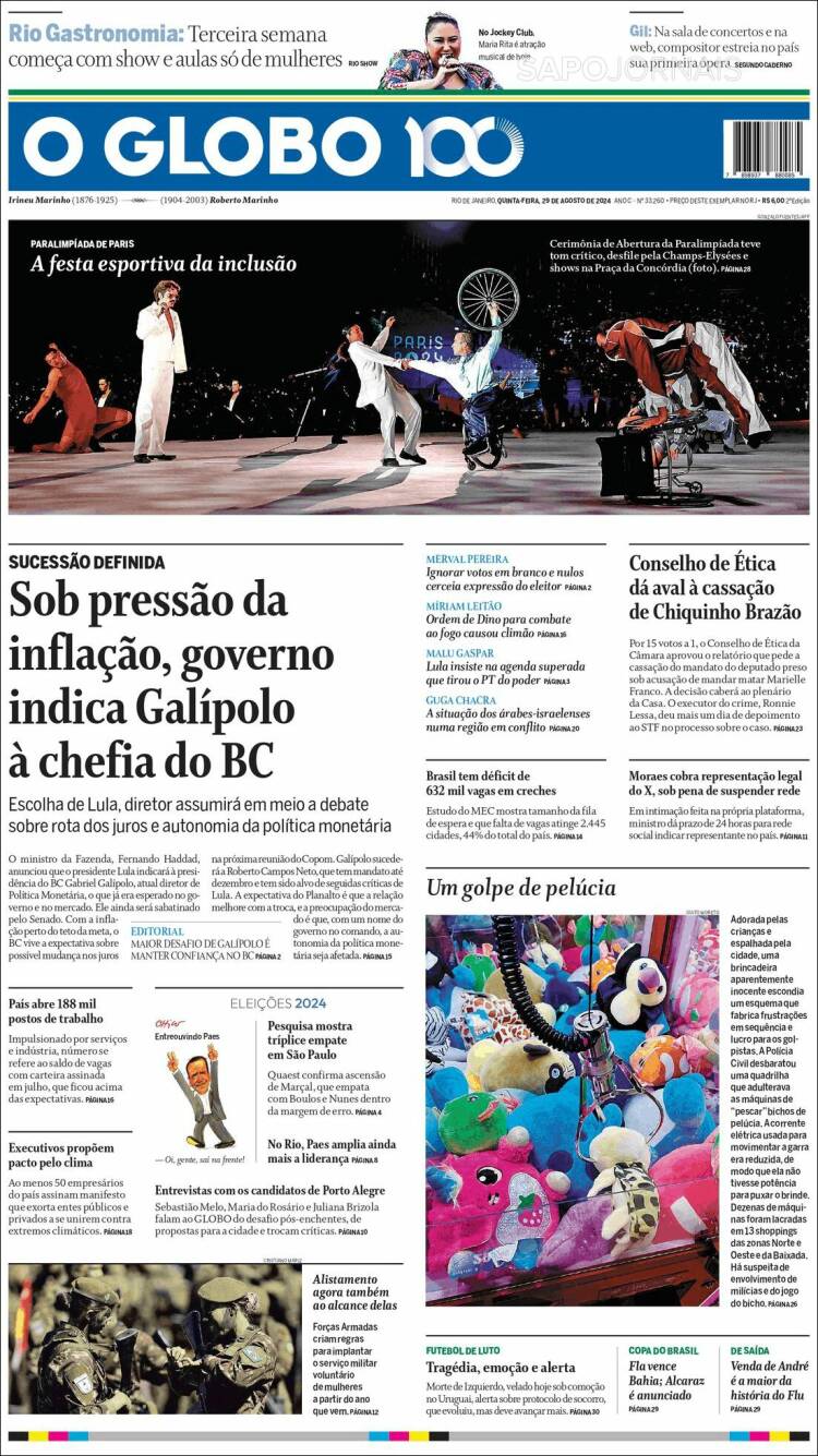 Portada de O Globo (Brasil)