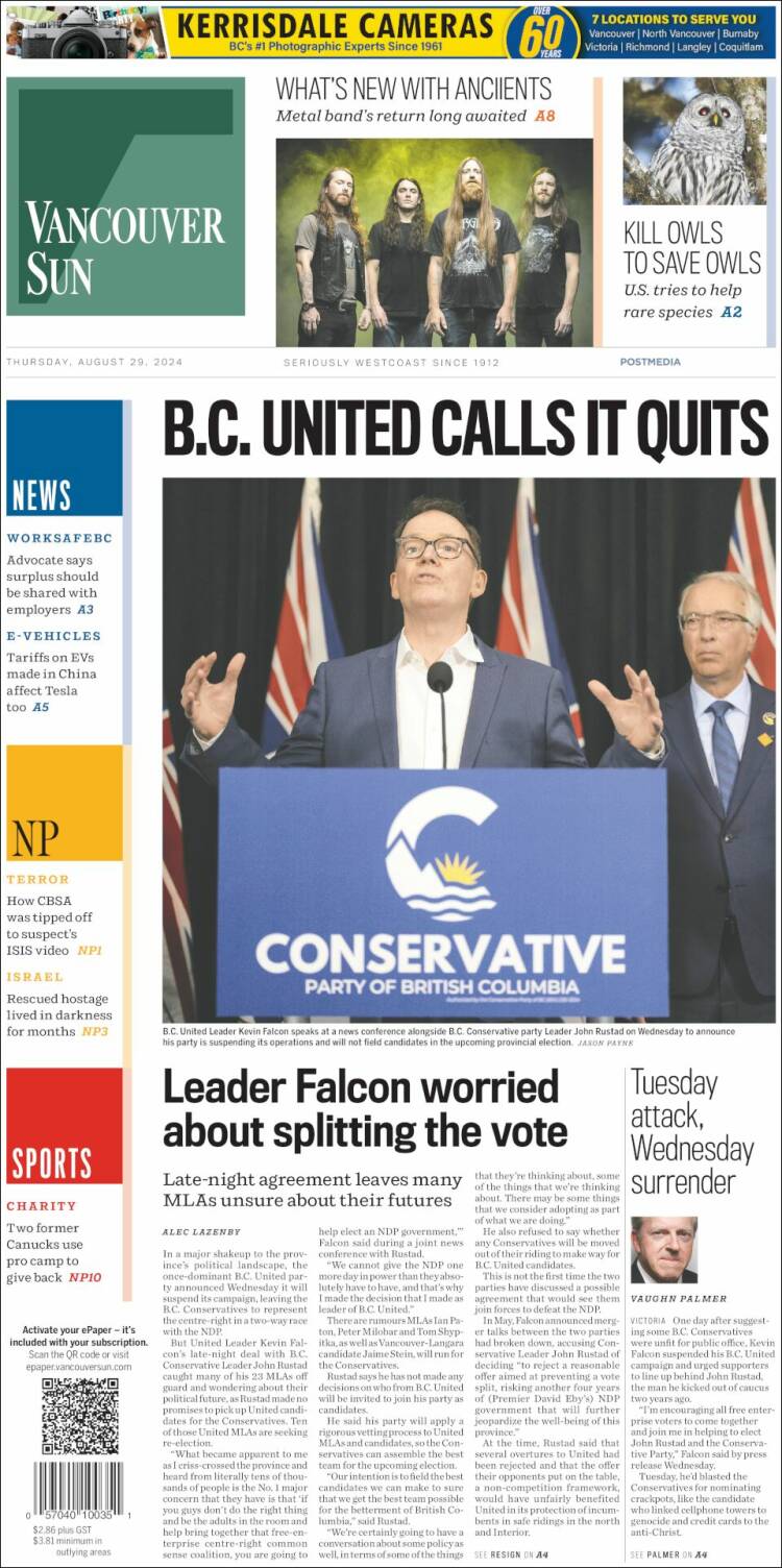 Portada de The Vancouver Sun (Canadá)