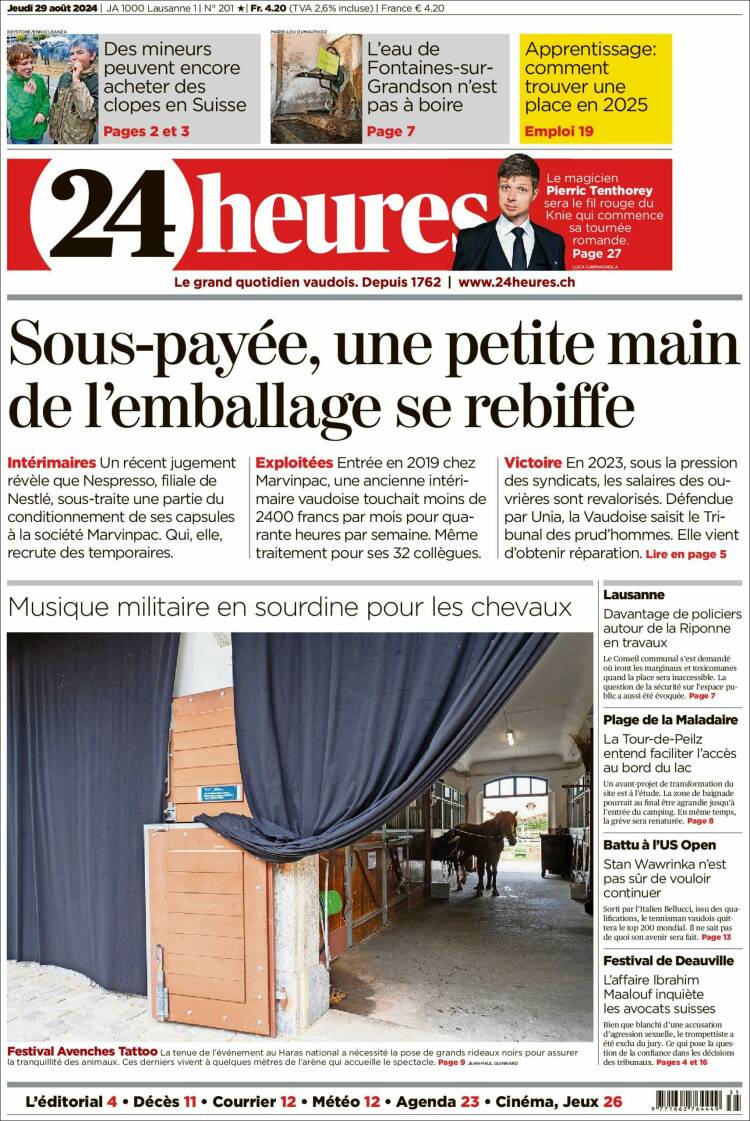 Portada de 24 Heures (Suiza)