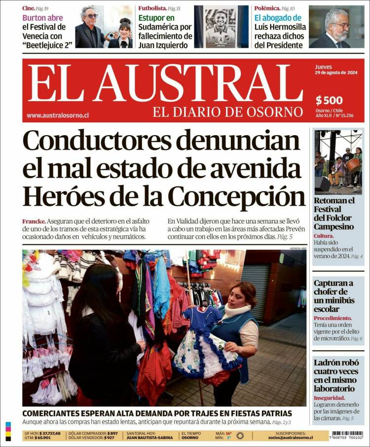 Portada de El Austral de Osorno (Chile)