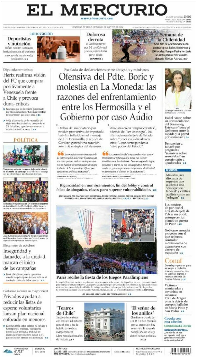 Portada de El Mercurio (Chile)