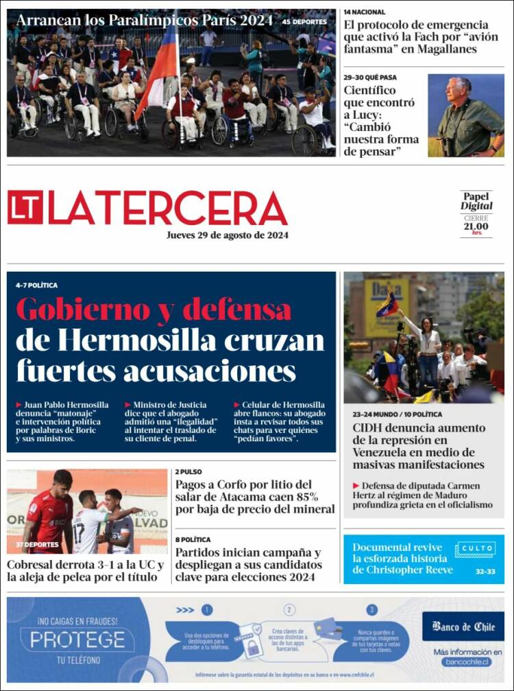Portada de La Tercera (Chile)