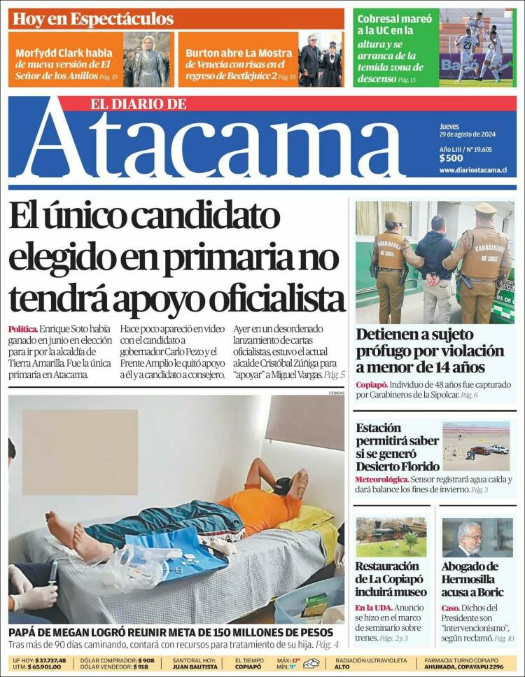 Portada de Diario de Atacama (Chile)