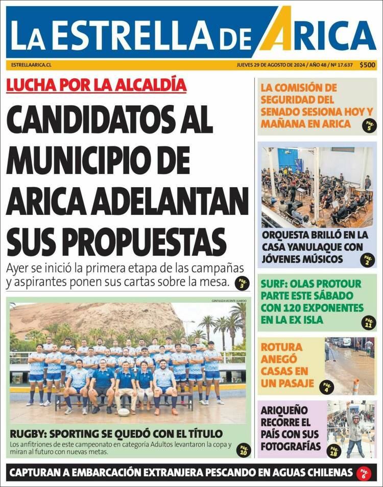 Portada de La Estrella de Arica (Chile)