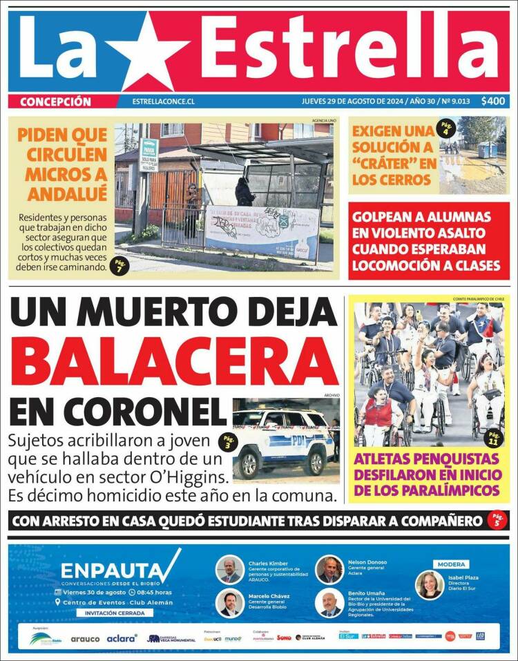 Portada de La Estrella de Concepción (Chile)