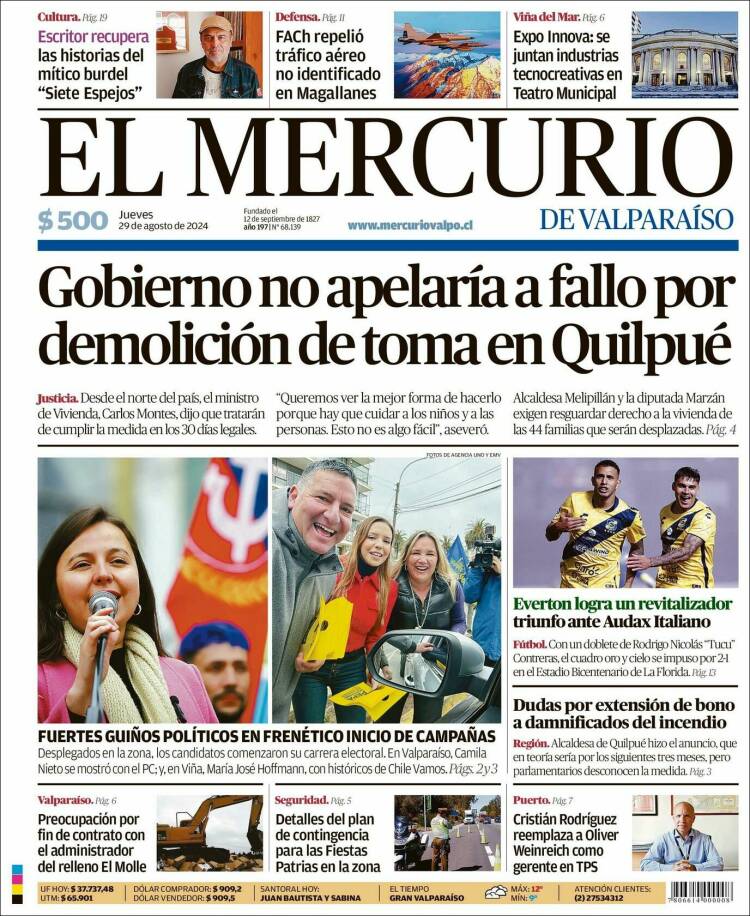 Portada de Mercurio de Valparaiso (Chile)