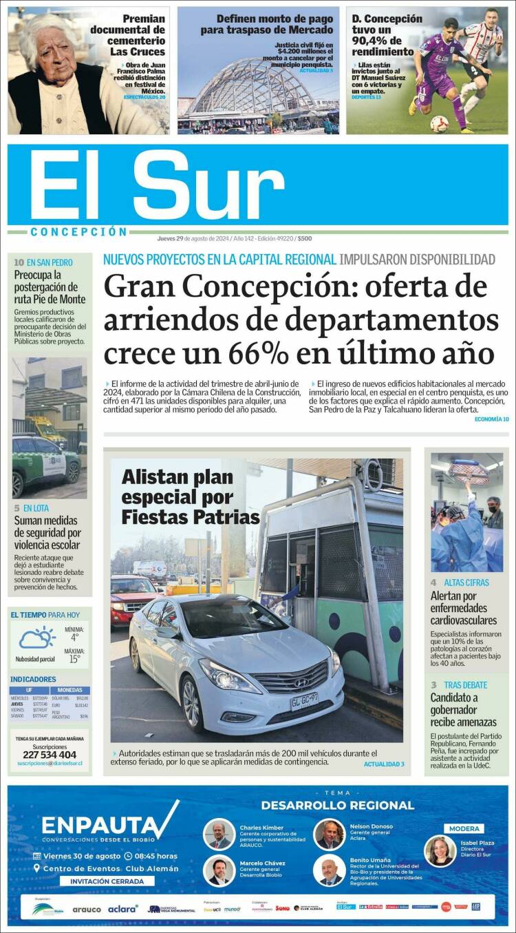 Portada de El Sur (Chile)