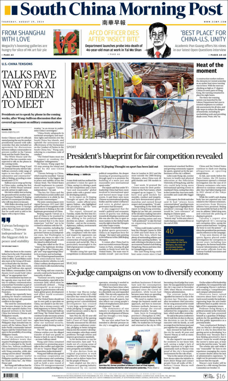 Portada de South China Morning Post (China)