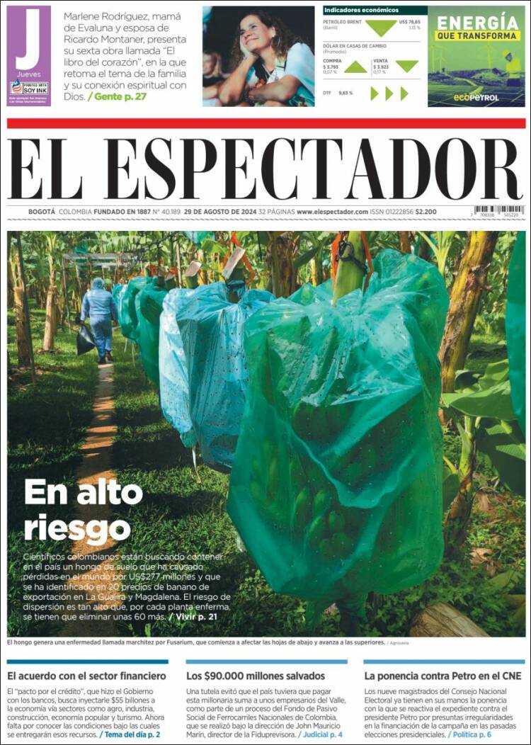 Portada de El Espectador (Colombia)
