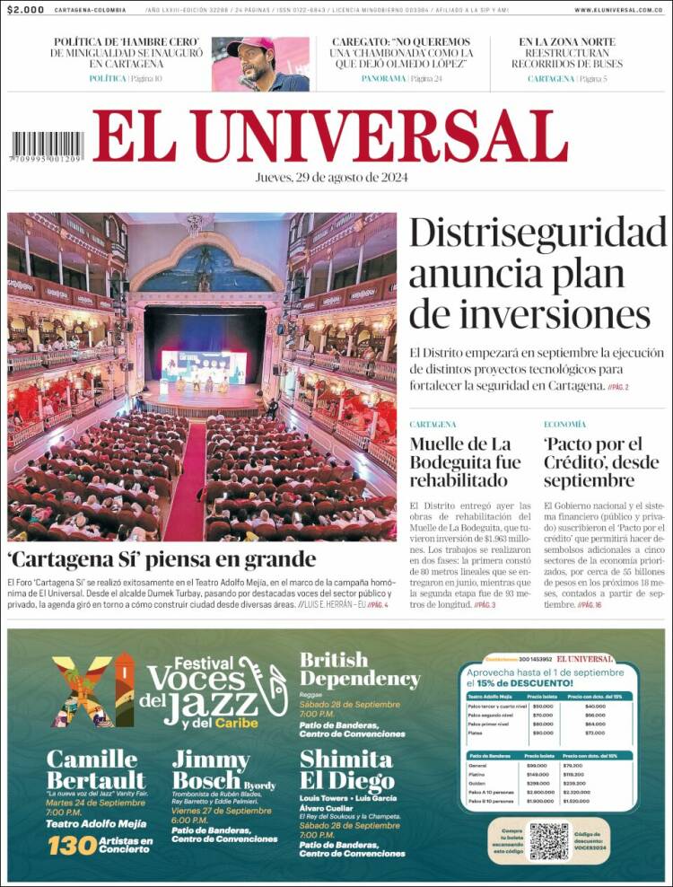 Portada de El Universal (Colombia)