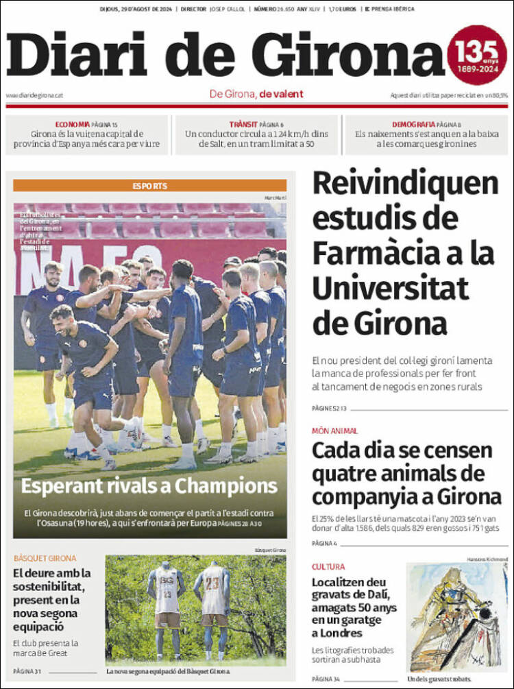 Portada de Diari de Girona (España)