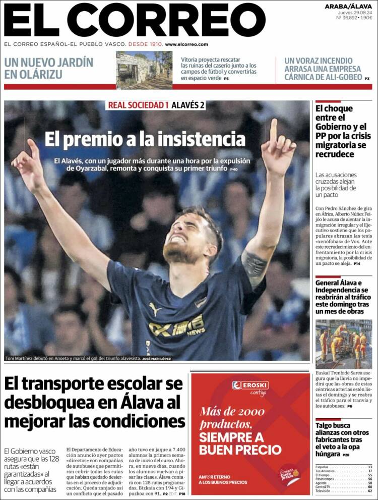 Portada de El Correo - Álava (España)