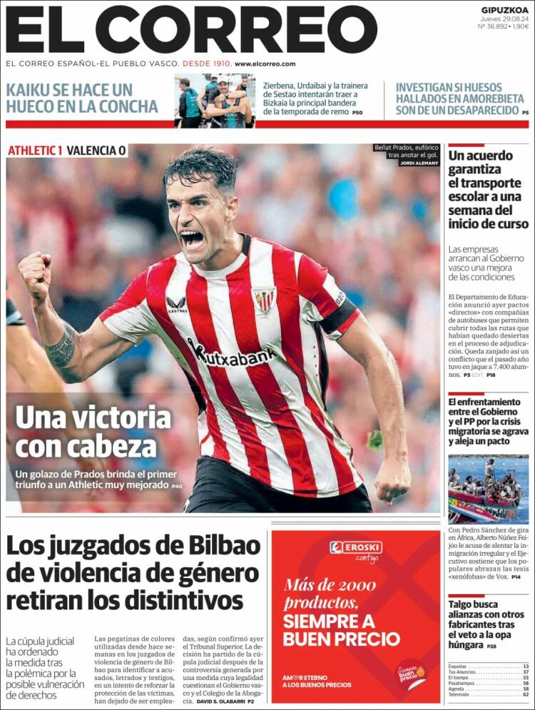 Portada de El Correo - Guipuzcoa (España)