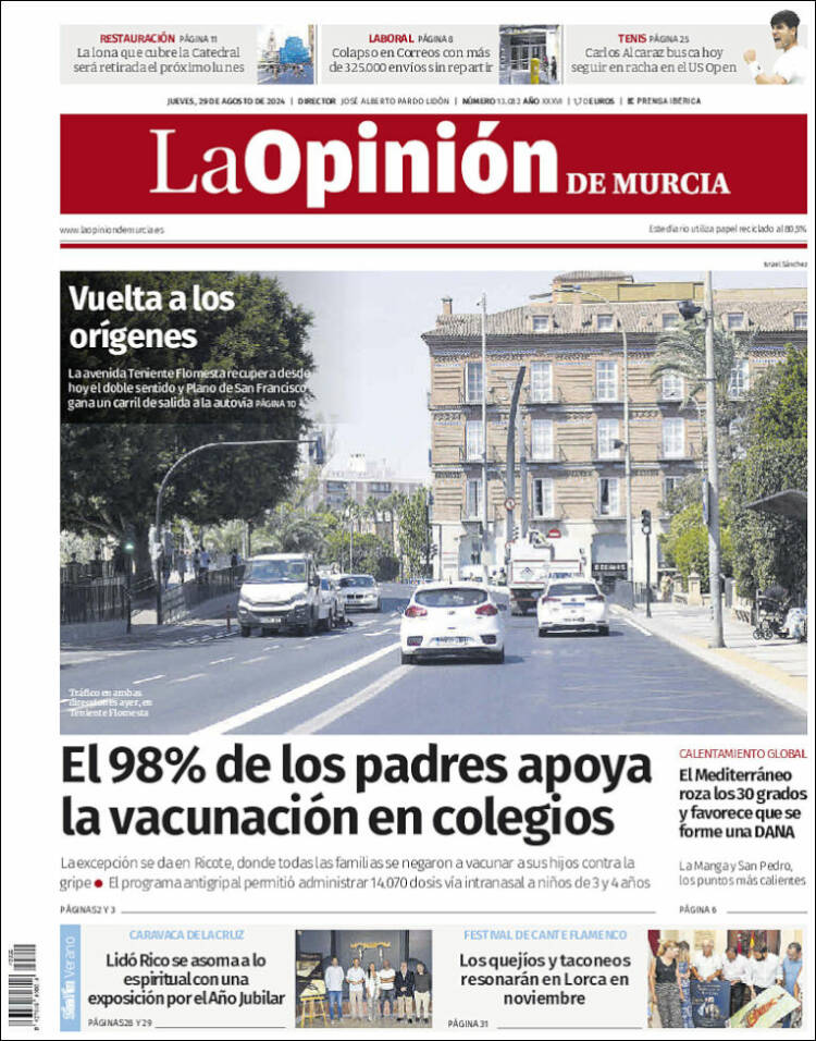 Portada de La Opinión de Murcia (España)