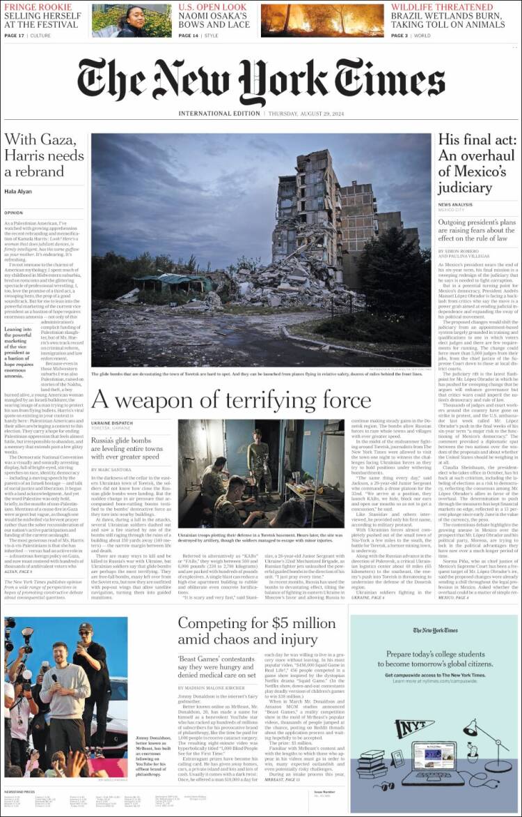 Portada de International New York Times (Europa)