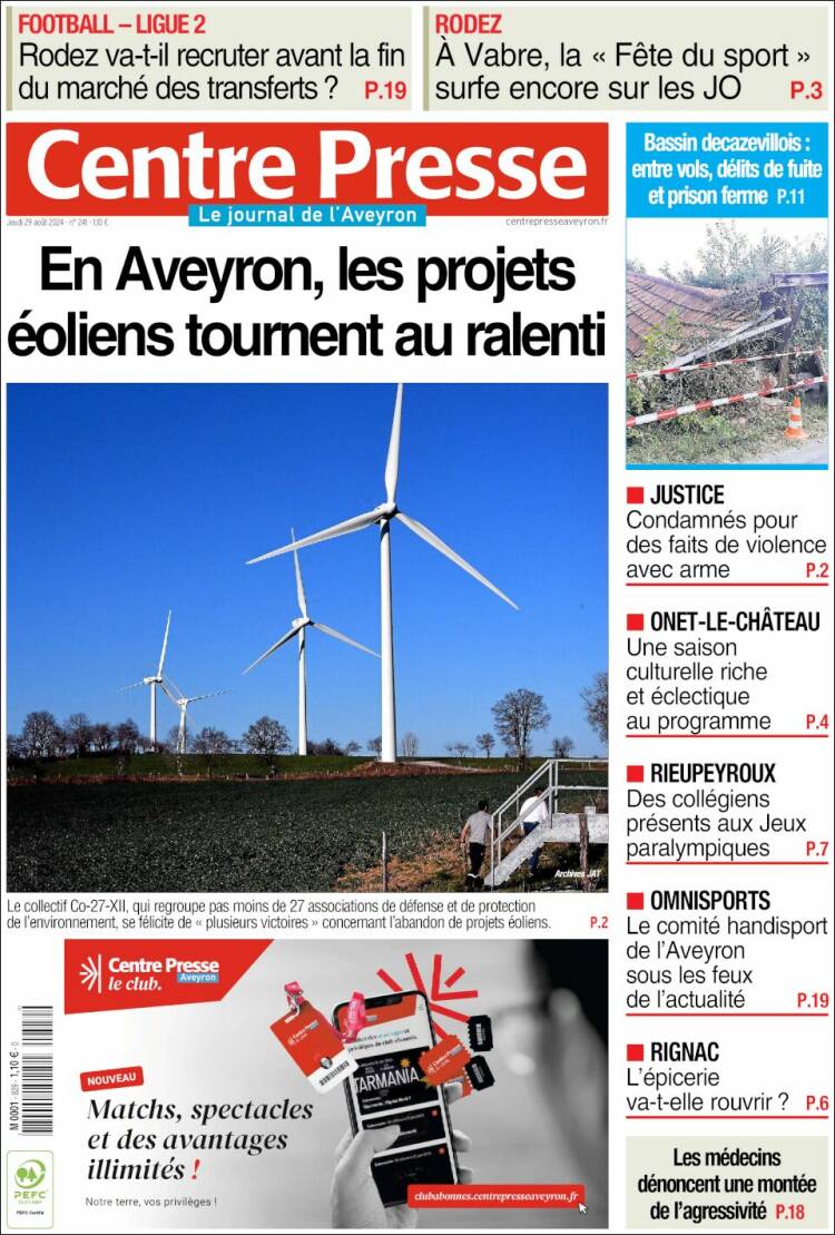 Portada de Centre Presse (Francia)