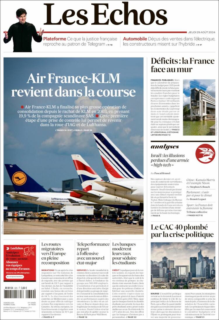 Portada de Les Echos (Francia)