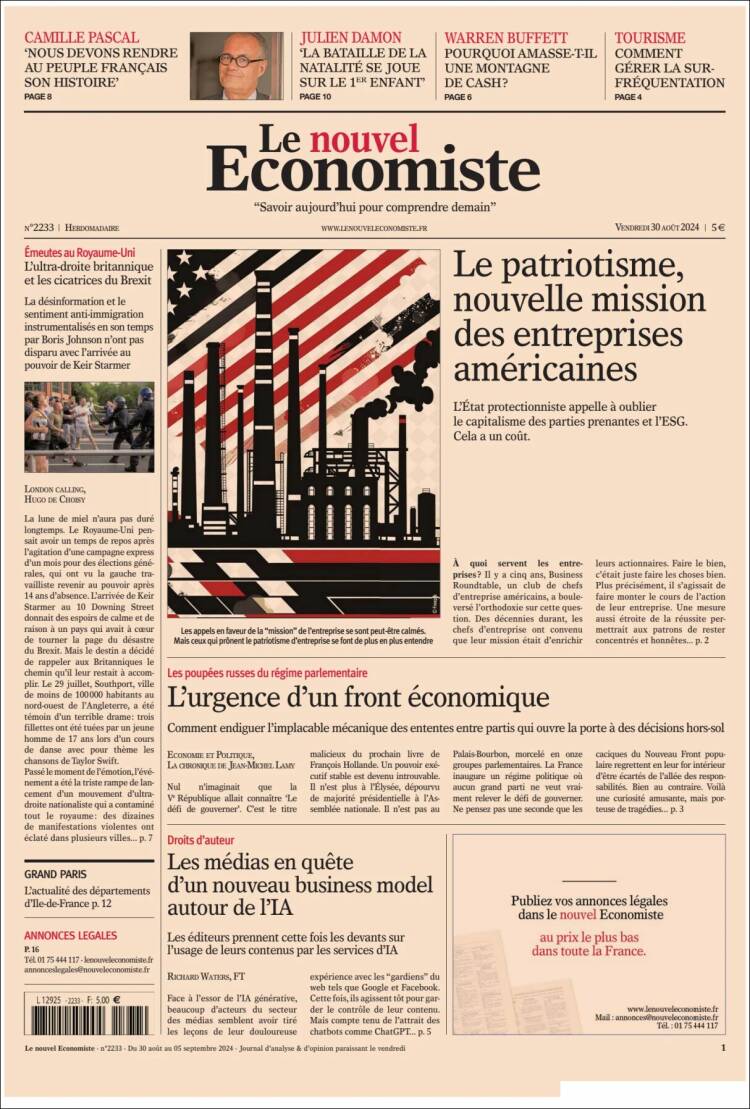 Portada de Le nouvel Economiste (Francia)