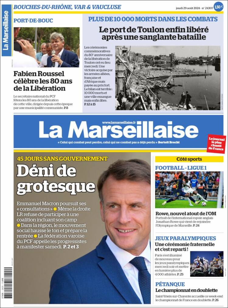 Portada de La Marseillaise (Francia)