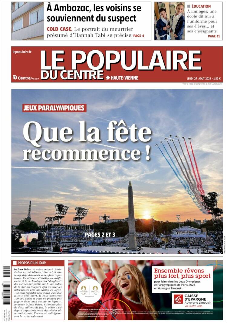 Portada de Le Populaire du Centre (Francia)