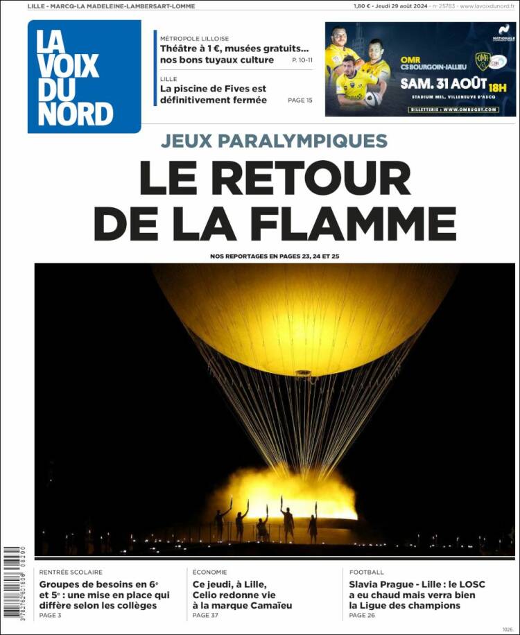 Portada de La Voix du Nord (Francia)