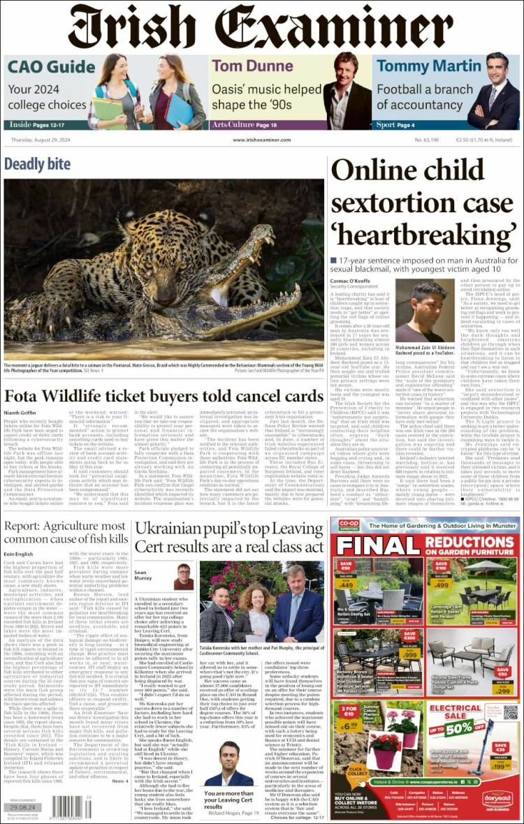 Portada de Irish Examiner (Irlanda)