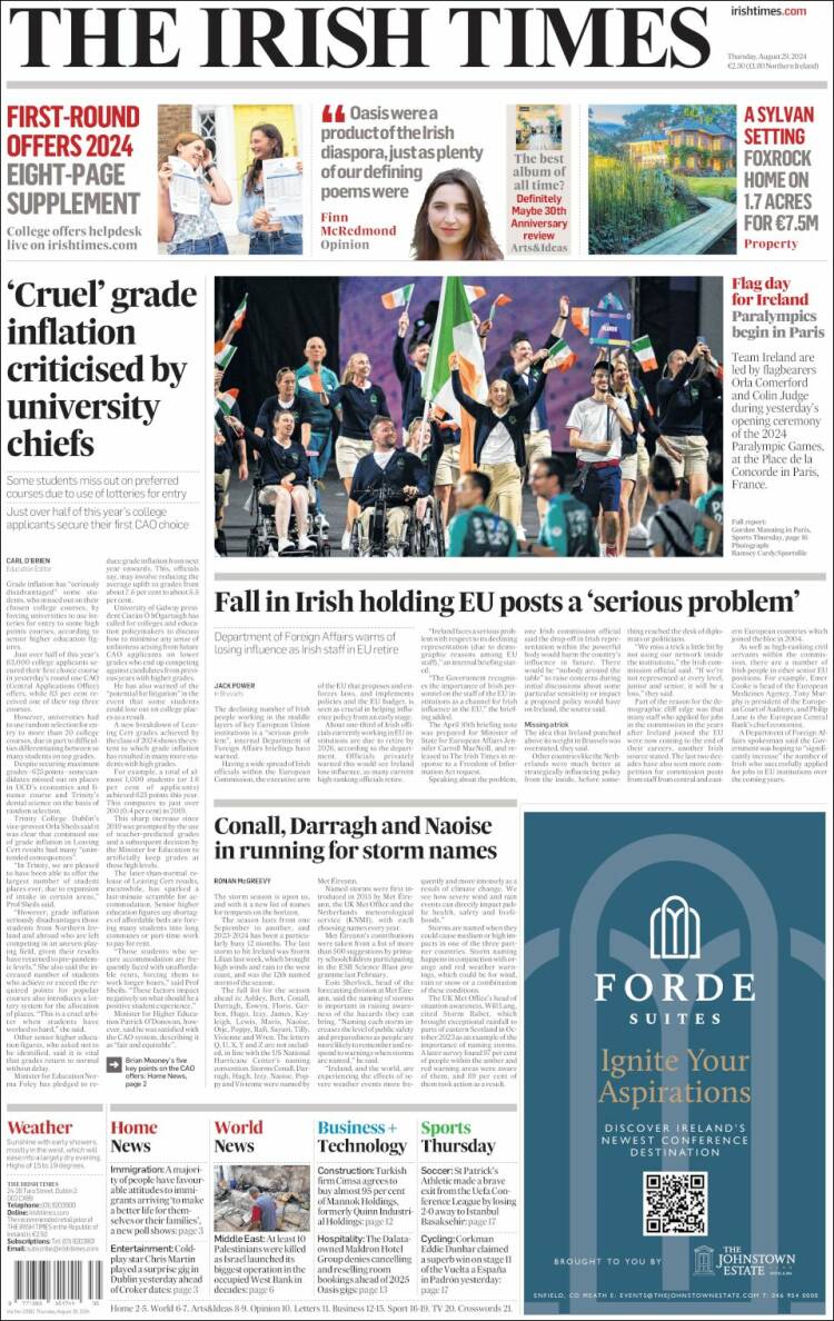 Portada de Irish Times (Irlanda)
