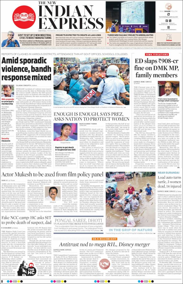 Portada de New Indian Express (India)