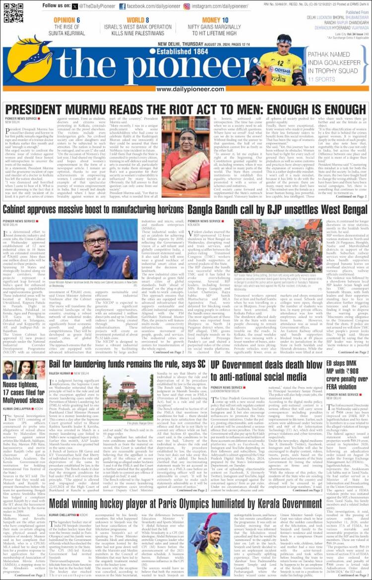 Portada de The Pioneer (India)