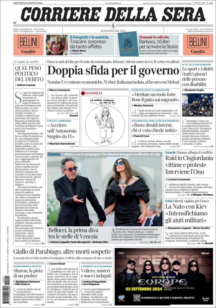 Portada de Corriere della Sera (Italia)
