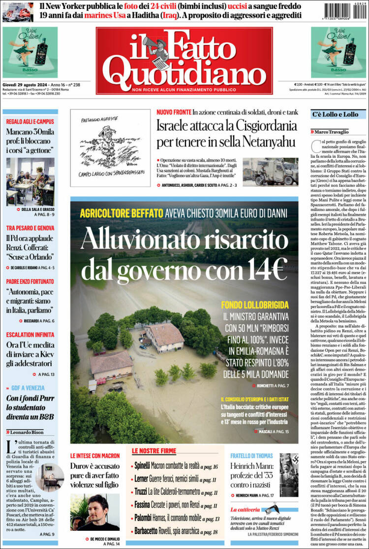 Portada de Il Fatto Quotidiano (Italia)