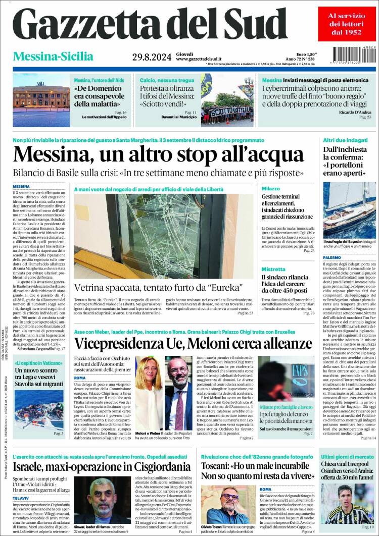 Portada de Gazzetta del Sud (Italia)