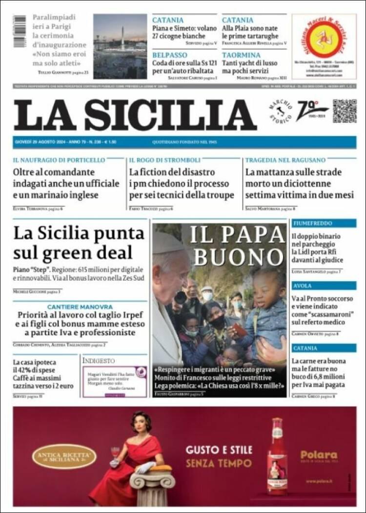 Portada de La Sicilia (Italia)