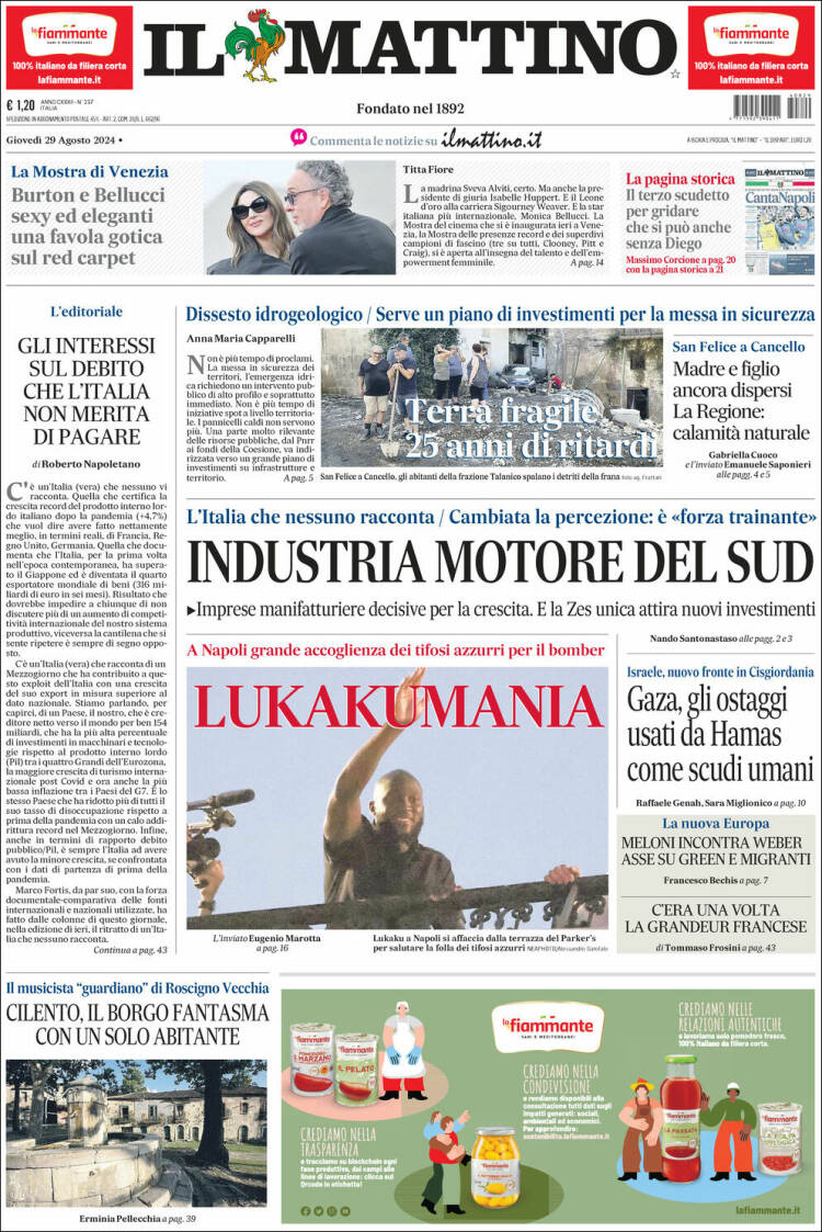 Portada de Il Mattino (Italia)