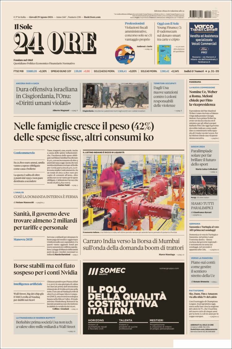 Portada de Il Sole 24 ORE (Italia)