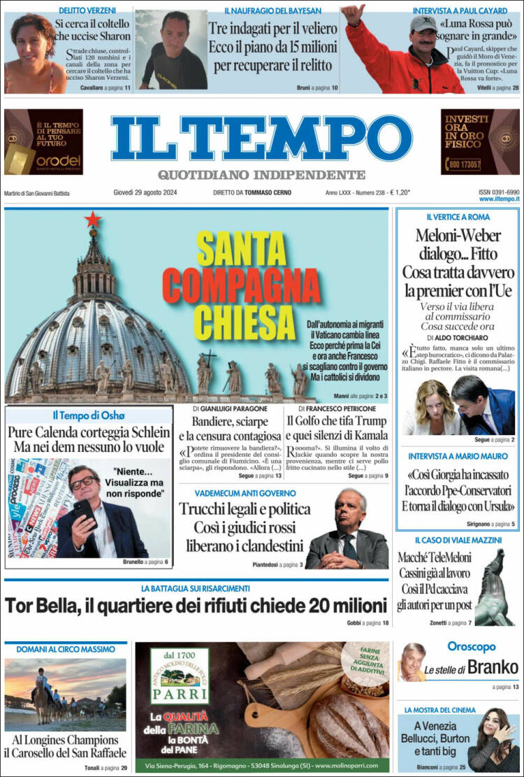 Portada de Il Tempo (Italia)