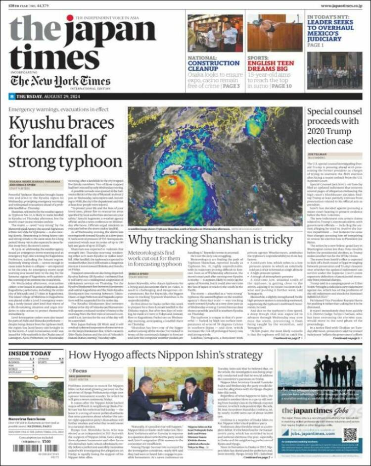 Portada de The Japan Times (Jap&oacute;n)