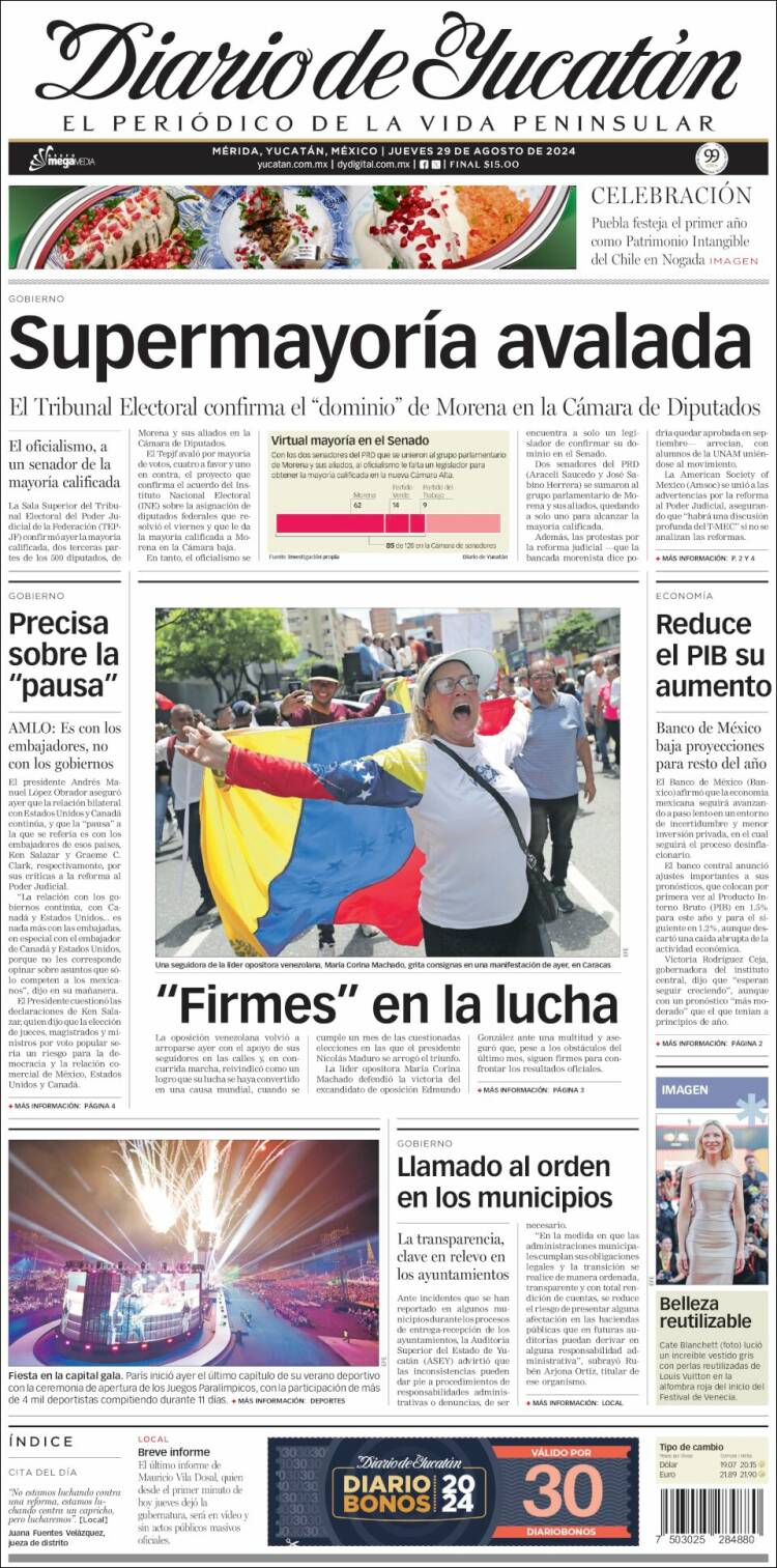 Portada de Diario de Yucatán (M&eacute;xico)